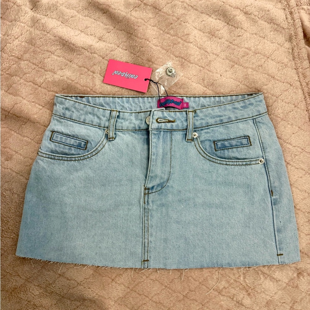 Edikted Light Blue Denim Mini Skirt